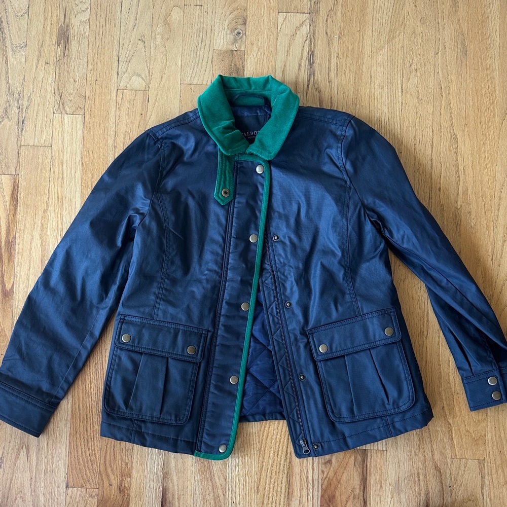 Navy Waxed Jacket with Green Corduroy Collar